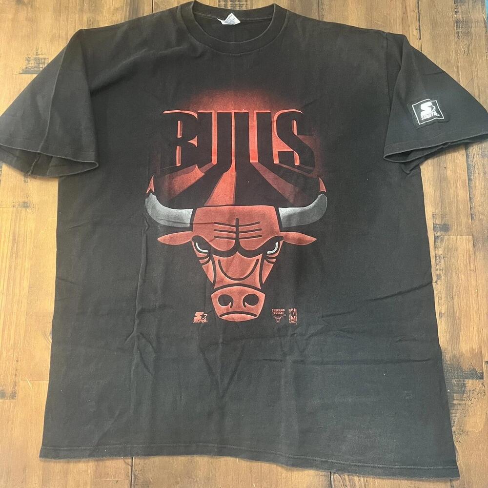 Starter Shirt 90S Chicago Bulls Black  Basketball Single Stitch Tee